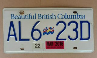 British Columbia License Plate Passenger Expired Mar 2016 Number Al6 23d Canada