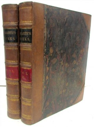 1820s Of William Hogarth 2 Volumes Antique Illustrated Leather Bound Folio