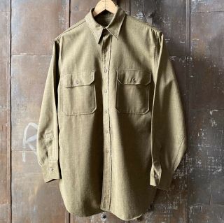 Vintage 30s 40s Ww2 Us Army Od Wool Field Shirt Large 1930s 1940s Wwii Military