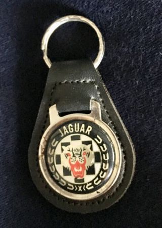 Vintage Jaguar Black Leather Key Fob Chain