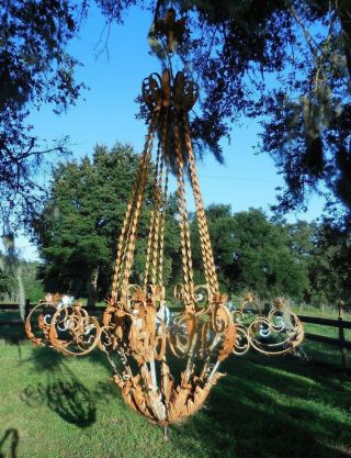 Huge Vintage Antique Outdoor Rustic Wrought Iron Candle Holder Chandelier 98 " T