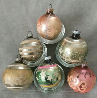 Shiny Brite 6 Vintage Mica Stencil Glass Christmas Ornaments Glitter 3 " Stars