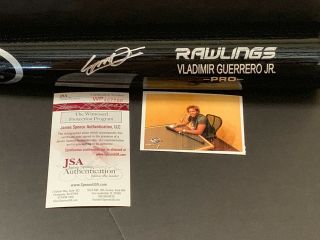 Vladimir Guerrero Jr Blue Jays Signed Engraved Bat Jsa Witness Black 4