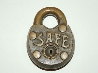 Antique Vintage Unique " Safe " All Brass Padlock,  Lock,  No Key,  Marked " Z "