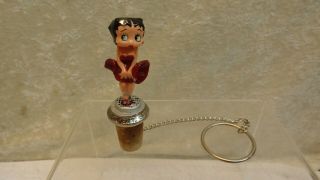 Vintage 1999 Betty Boop Metal Cork Bottle Stopper Red Strapless And Chain