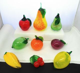 9 Murano Style Art Glass Fruit Vegetables Rare Starfruit & Cherry Cluster 1998