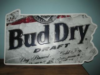 Vintage 1991 Bud Dry Draft Beer Tin Shape Of Pennsylvania Unique 29 3/4 " Sign