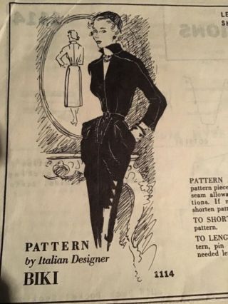Vtg 1950’s Spadea Syndicate Biki Italian Designer Sewing Pattern Bust 34 Dress