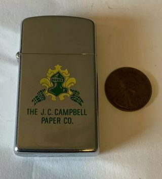 Vintage 1963 The J.  C.  Campbell Paper Co.  Advertiser Slim Zippo Lighter