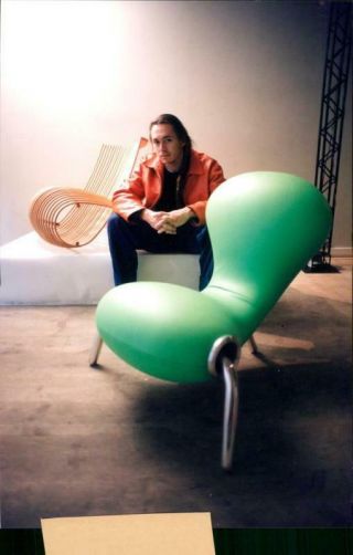 Vintage Photograph Of Marc Newson With His " Embryo Chair "