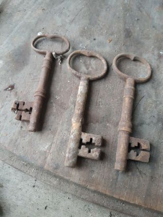 Vintage Antique Orignal Old Keys X 3 Large
