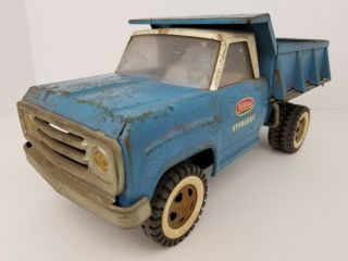 Vintage Tonka Blue Pressed Steel Hydraulic Dump Truck Toy 14 Inches Long
