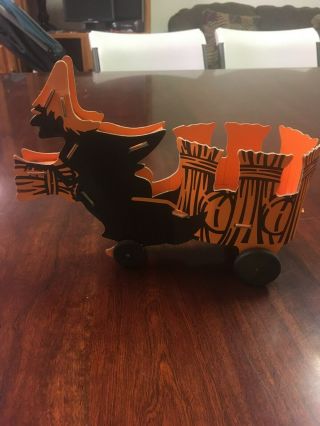 Vintage Halloween Candy Container Or Holder Witch With Cart On Wheels,  Cardboard