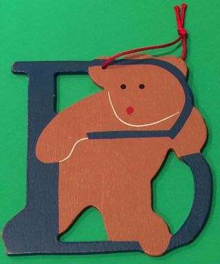 Vintage B Is For Bear Painted Wood Christmas Ornament - Kurt Adler -