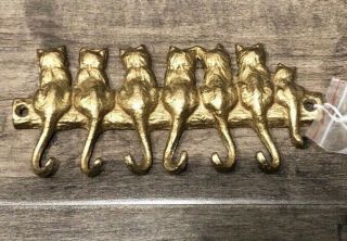 Vintage Brass Seven Cat Kitten Tails Hook Wall Mount Car Key Jewelry Holder