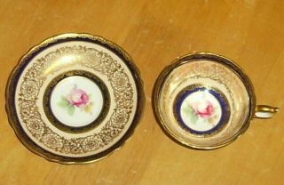 Vintage Paragon English Fine Bone China Cup & Saucer Royal Blue And Gold