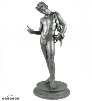 Antique Pompeii Grand Tour Bronze Narcissus Statue / Sculpture 14 "