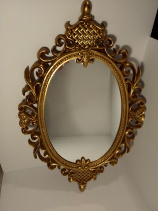 Vintage Hollywood Regency Mirror With Gold Gilt Ornate Plastic Frame 24 " X15 "