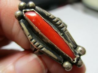 Sterling Silver 925 Estate Vintage Southwest Tall Red Coral Band Ring Size 7