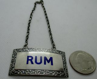 Rum Antique Sterling Silver Enamel Liquor Decanter Label T&s Birmingham England