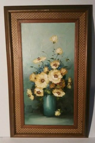 Vintage Floral Still Life Oil Painting Yellow Roses Signed M.  Jordan