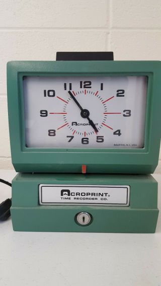 Vintage Acroprint 125NR4 Print Time Recorder Clock NO Key Green 2