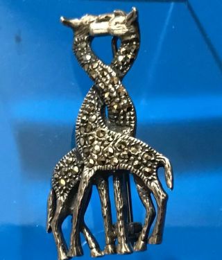 Vintage Kc Sterling Silver Marcasite Giraffe Brooch/pin Signed Piece