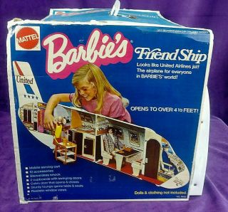 Barbie Friend Ship United Airlines Airplane 1973 Case Org.  Box,  Accessories Bin