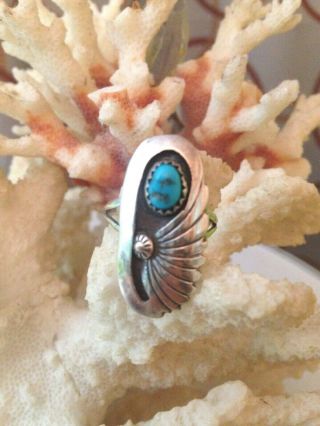 Old Pawn Vintage Native American Navajo Sterling Silver Turquoise Ring Size 6