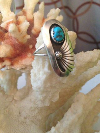 OLD PAWN VINTAGE NATIVE AMERICAN NAVAJO STERLING SILVER TURQUOISE RING SIZE 6 3