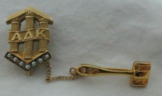 Vintage Alpha Delta Kappa Fraternity Pin Gavel Seed Pearls Gold Filled Sorority