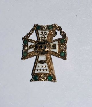 Antique 14k Gold Sigma Chi Pin Fraternity Badge Emeralds Diamonds C1900 Palmer