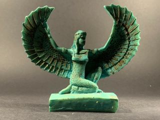 V Rare Detailed Ancient Egyptian Faience Winged Isis God Statue Circa 1200 - 770bc