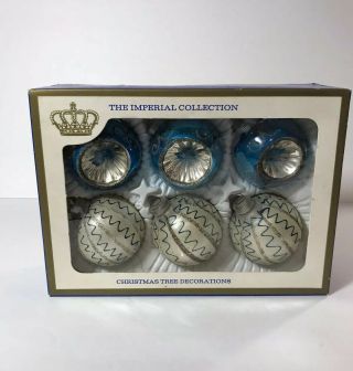 Vintage Sears Glass Ball Christmas Ornaments Indent Blue White Western Germany