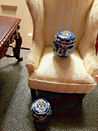 One Pair Miniature Chinese Blue And White Porcelain Garden Seats 1:12 Scale