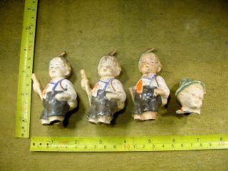 4 X Excavated Vintage Painted Bavarian Pipe Clay Doll Age 1930 German Art 14070
