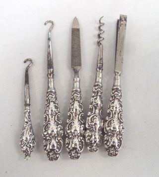 Vintage Hallmarked Sterling Silver Handled Small Tools Set - C12