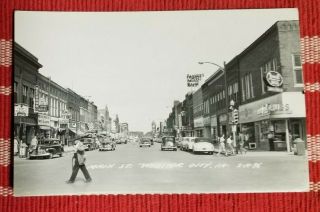1940s Vintage Rppc Postcard Webster City,  Iowa Main Street Cars,  Many Signs