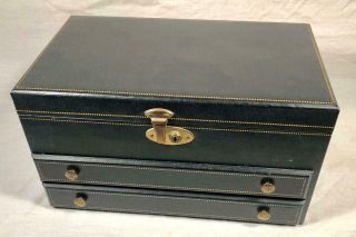 Vintage Black Gold Trimmed 13 " X 8 " X 7 1/2 " Red Velvet Lined 2 Drawer Jewelry Box
