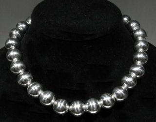 Old Antique 1930s 76g Large 16mm Round Handmade 925 Silver Beads Necklace 16,  "