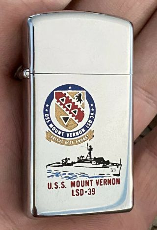 1978 Us Navy Zippo Uss Mount Vernon Lsd - 39 Usn Ship Slim Zippo Lighter