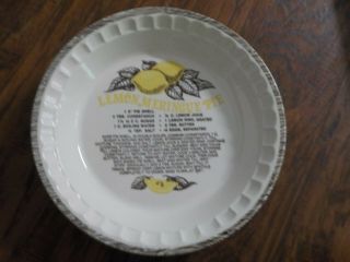 Vintage 11 Inch Lemon Meringue Recipe Pie Plate Dish