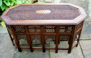 Xtra Large Antique Octagonal Anglo/indian Folding Side Table With Inlaid Top