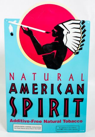American Spirit Cigarette 100 Natural Tobacco Metal Tin Sign Blue 19 X 12