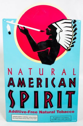 American Spirit Cigarette 100 Natural Tobacco Metal Tin Sign Blue 19 x 12 3