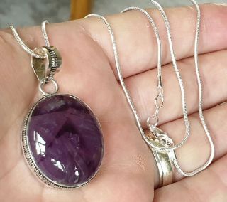 Stunning Vintage Art Deco Jewellery Amethyst Cabochon Silver Dropper Necklace