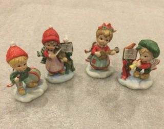 Set Of Four Vintage Lefton Christmas Musical Girl Boy 3 " Figurines - 03644