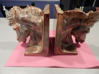 Vintage Ceramic Hand Crafted Bronze Horse Head Book Ends
