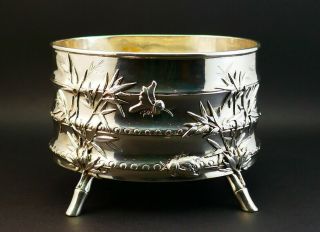 C1890 Wang Hing,  Antique 19thc Chinese Export Solid Silver Jardiniere Stand Bowl