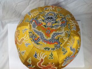 19/20 Th Chinese Yellow Silk Embroidery Dragons Fillow